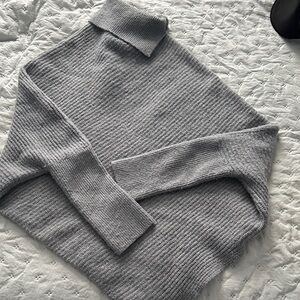 Gray Ribbed Turtleneck Sweater
